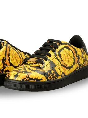 Versace Men's Baroque Signature Print 100% Leather Sneakers Shoes US 6 IT 39